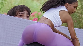 Teen Spies On Gorgeous Milf Neighbor During Her Private Workout – Caught In The Act