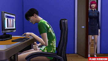 Stepmom Walks In On Stepson Pleasuring Himself At The Computer