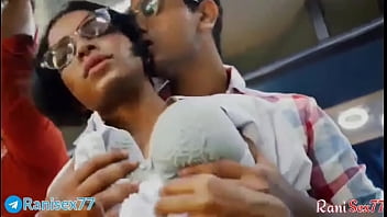 Young Woman Enjoys Intimate Moment On A Moving Bus With Hindi Audio