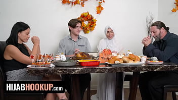 Audrey Royal’s Thanksgiving Feast Turns Steamy As This Hijab-wearing Beauty Gets A Passionate Tabletop Pounding.