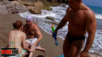 A Sweet Little Thing Gets Taken By Two On The Sandy Shore